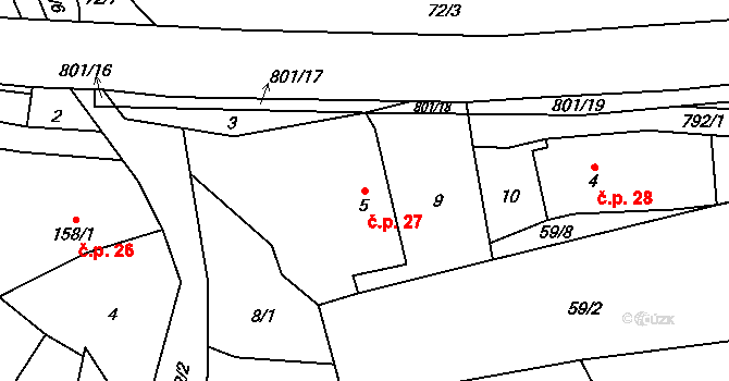 Malá Lhota 27, Velká Lhota na parcele st. 5 v KÚ Malá Lhota u Valašského Meziříčí, Katastrální mapa