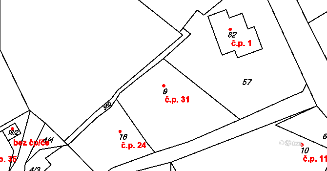 Rytířova Lhota 31, Libošovice na parcele st. 9 v KÚ Rytířova Lhota, Katastrální mapa