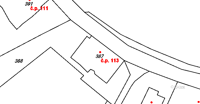 Dolní Lutyně 113 na parcele st. 387 v KÚ Dolní Lutyně, Katastrální mapa