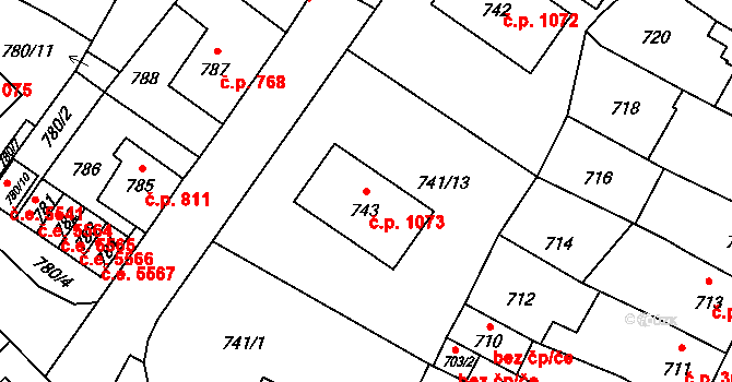 Kadaň 1073 na parcele st. 743 v KÚ Kadaň, Katastrální mapa