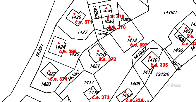 Miřetice u Klášterce nad Ohří 372, Klášterec nad Ohří na parcele st. 1420 v KÚ Miřetice u Klášterce nad Ohří, Katastrální mapa