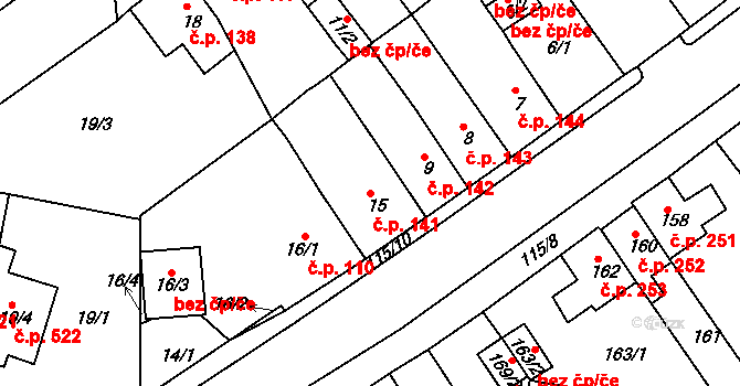 Proboštov 141 na parcele st. 15 v KÚ Proboštov u Teplic, Katastrální mapa