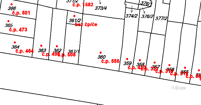 Duchcov 555 na parcele st. 360 v KÚ Duchcov, Katastrální mapa