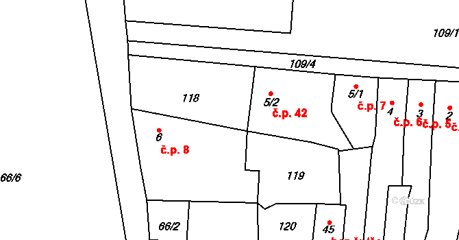 Nimpšov 42 na parcele st. 5/2 v KÚ Nimpšov, Katastrální mapa