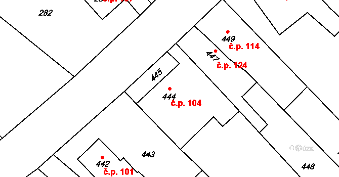 Vrbice 104, Bohumín na parcele st. 444 v KÚ Vrbice nad Odrou, Katastrální mapa