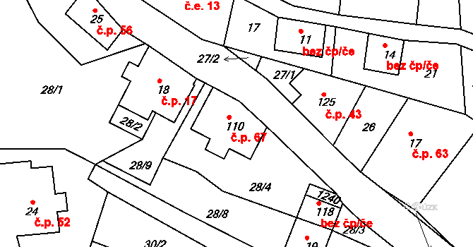 Horská Kamenice 67, Železný Brod na parcele st. 110 v KÚ Horská Kamenice, Katastrální mapa