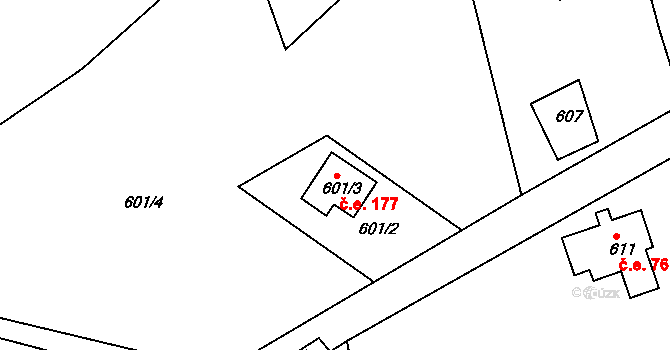 Smržovka 177 na parcele st. 601/3 v KÚ Smržovka, Katastrální mapa
