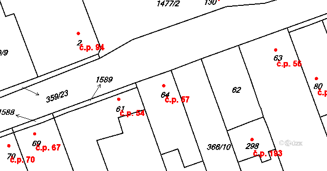 Obora 57 na parcele st. 64 v KÚ Obora u Loun, Katastrální mapa