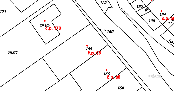 Valchov 96 na parcele st. 168 v KÚ Valchov, Katastrální mapa