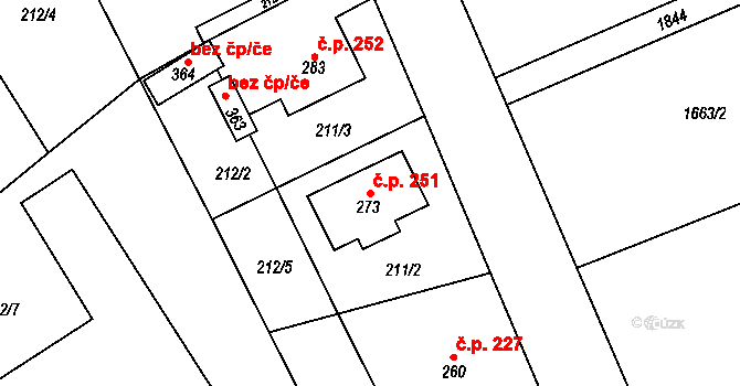 Kocléřov 251, Vítězná na parcele st. 273 v KÚ Kocléřov, Katastrální mapa
