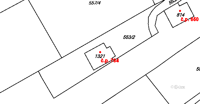 Česká Kamenice 784 na parcele st. 1321 v KÚ Česká Kamenice, Katastrální mapa