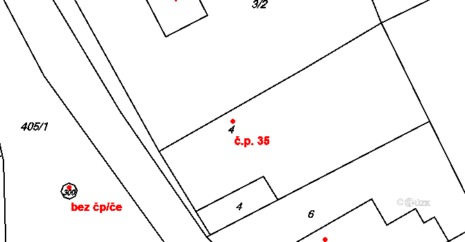 Lhota 35 na parcele st. 4 v KÚ Lhota u Dřís, Katastrální mapa