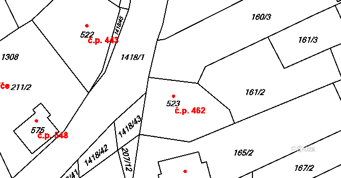 Blovice 462 na parcele st. 523 v KÚ Blovice, Katastrální mapa