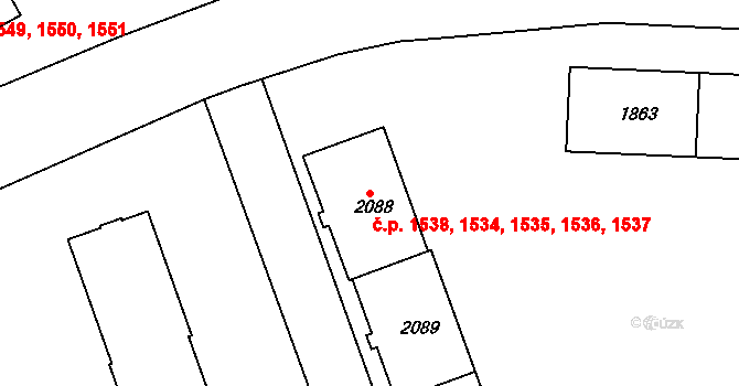 Sokolov 1534,1535,1536,1537, na parcele st. 2088 v KÚ Sokolov, Katastrální mapa