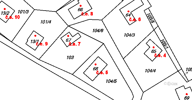 Svahová 5, Boleboř na parcele st. 68 v KÚ Svahová, Katastrální mapa