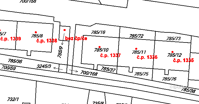 Michle 1337, Praha na parcele st. 785/10 v KÚ Michle, Katastrální mapa