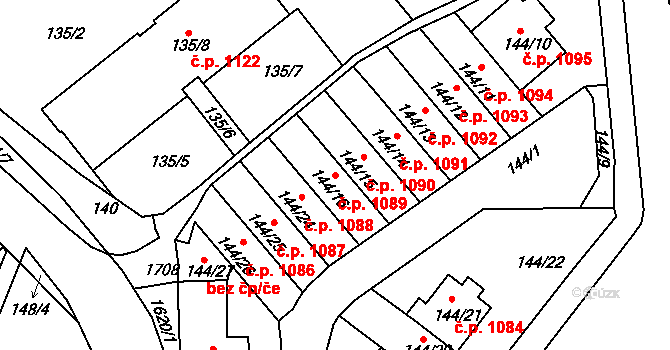 Hlubočepy 1089, Praha na parcele st. 144/16 v KÚ Hlubočepy, Katastrální mapa