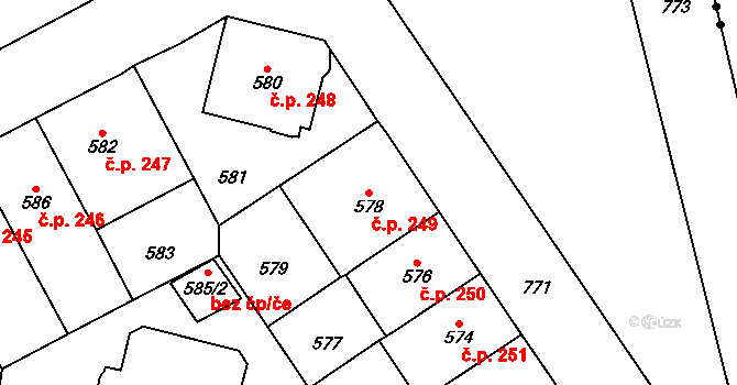 Hradčany 249, Praha na parcele st. 578 v KÚ Hradčany, Katastrální mapa