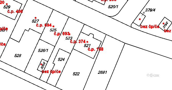 Kyje 188, Praha na parcele st. 521 v KÚ Kyje, Katastrální mapa