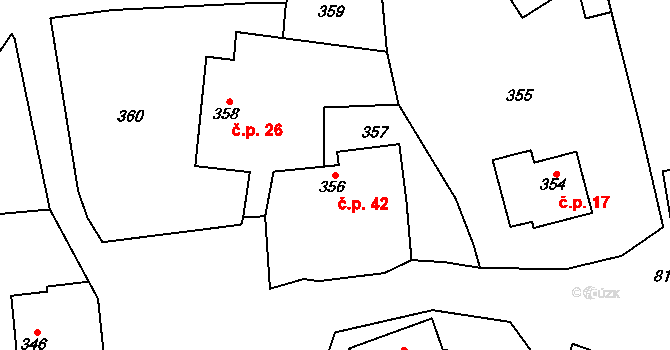 Lhota u Příbramě 42 na parcele st. 356/1 v KÚ Lhota u Příbramě, Katastrální mapa