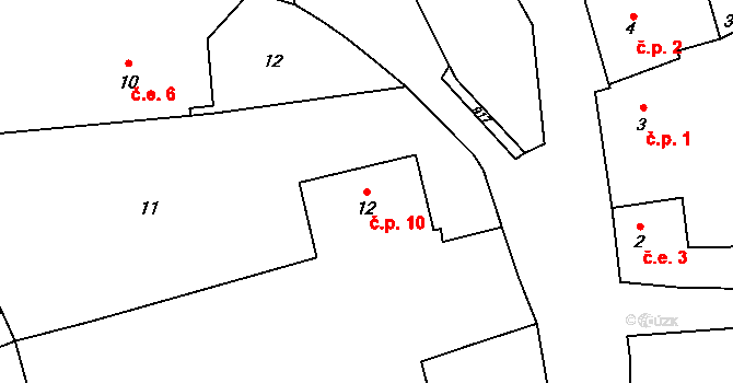 Mezihoří 10, Petrovice na parcele st. 12 v KÚ Mezihoří u Týnčan, Katastrální mapa