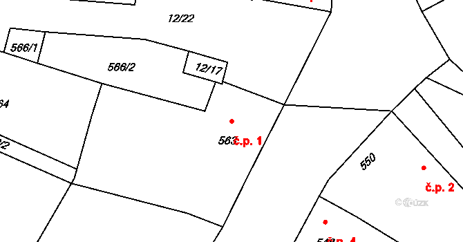 Jevišovka 1 na parcele st. 563 v KÚ Jevišovka, Katastrální mapa