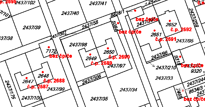 Hodonín 2690 na parcele st. 2650 v KÚ Hodonín, Katastrální mapa