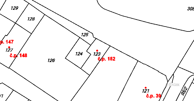 Chomutov 152 na parcele st. 123 v KÚ Chomutov I, Katastrální mapa