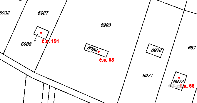 Střelice 63 na parcele st. 6984 v KÚ Střelice u Brna, Katastrální mapa