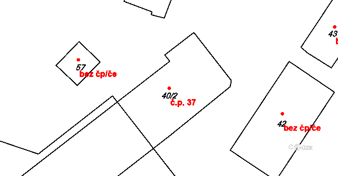 Hodonín 37, Zdíkov na parcele st. 40/2 v KÚ Hodonín u Zdíkovce, Katastrální mapa