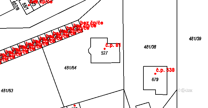 Čížkovice 81 na parcele st. 527 v KÚ Čížkovice, Katastrální mapa