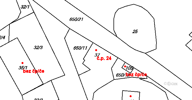 Letov 24, Podbořany na parcele st. 37 v KÚ Letov, Katastrální mapa