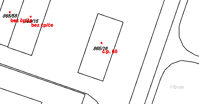 Malešice 60, Dříteň na parcele st. 865/16 v KÚ Chvalešovice, Katastrální mapa