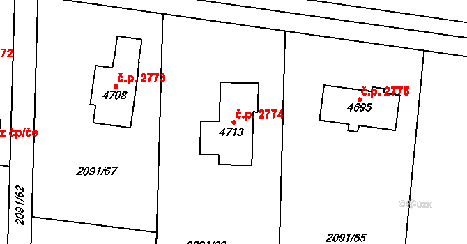 Rožnov pod Radhoštěm 2774 na parcele st. 4713 v KÚ Rožnov pod Radhoštěm, Katastrální mapa