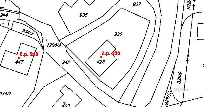 Šmolovy 230, Havlíčkův Brod na parcele st. 428 v KÚ Šmolovy u Havlíčkova Brodu, Katastrální mapa