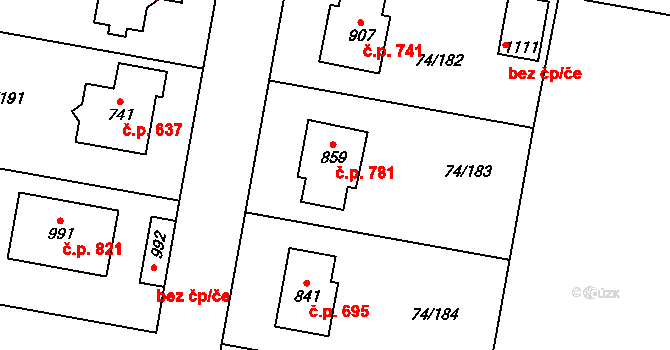 Hovorčovice 781 na parcele st. 859 v KÚ Hovorčovice, Katastrální mapa