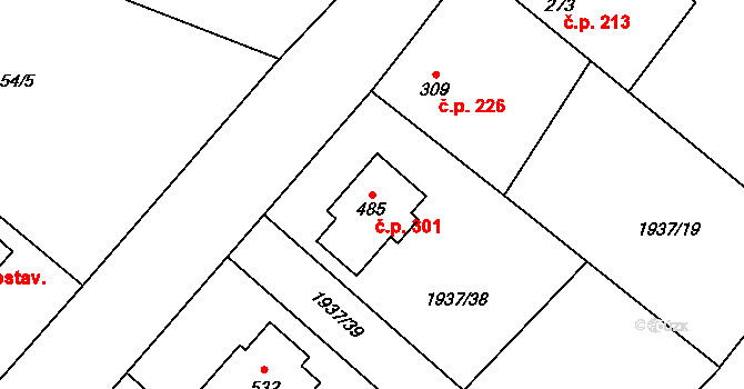 Chotusice 301 na parcele st. 485 v KÚ Chotusice, Katastrální mapa