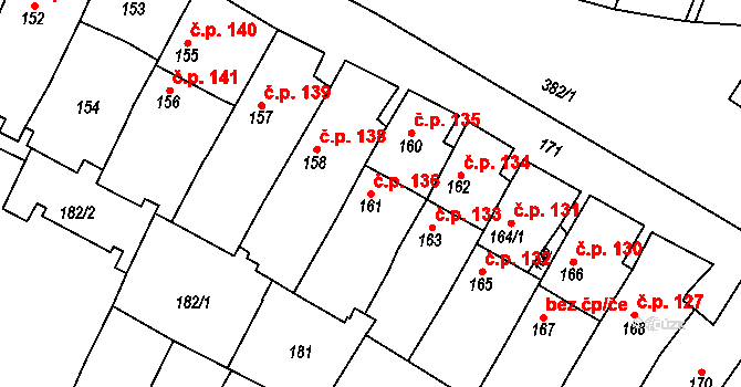 Jemnice 136 na parcele st. 161 v KÚ Jemnice, Katastrální mapa