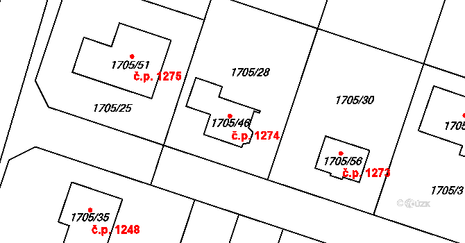 Nýřany 1274 na parcele st. 1705/46 v KÚ Nýřany, Katastrální mapa