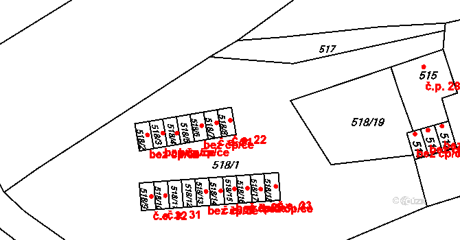 Vážany nad Litavou 22 na parcele st. 518/8 v KÚ Vážany nad Litavou, Katastrální mapa