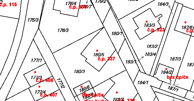 Pokratice 337, Litoměřice na parcele st. 180/5 v KÚ Pokratice, Katastrální mapa