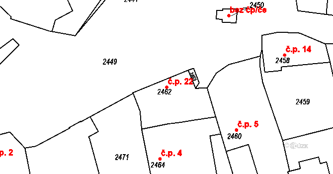 Dubina 22, Zruč nad Sázavou na parcele st. 2462 v KÚ Zruč nad Sázavou, Katastrální mapa