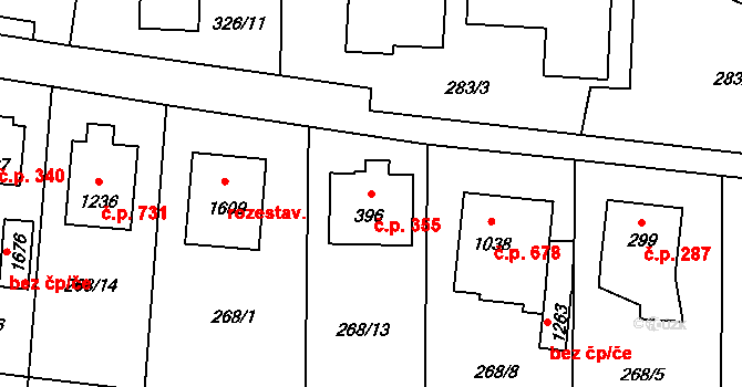 Muglinov 355, Ostrava na parcele st. 396 v KÚ Muglinov, Katastrální mapa
