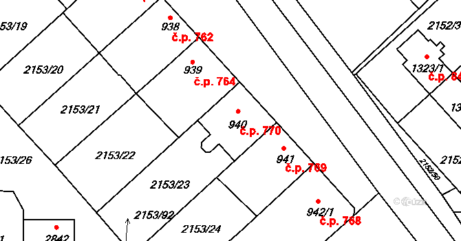 Napajedla 770 na parcele st. 940 v KÚ Napajedla, Katastrální mapa