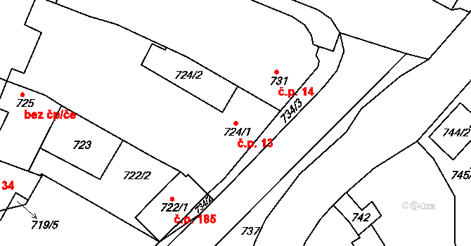 Želechovice nad Dřevnicí 13 na parcele st. 724/1 v KÚ Želechovice nad Dřevnicí, Katastrální mapa