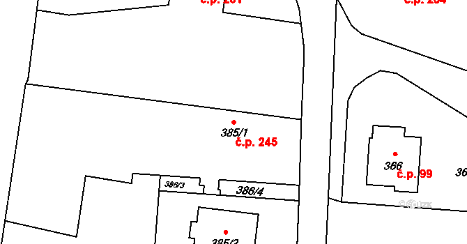 Komárov 245, Opava na parcele st. 385/1 v KÚ Komárov u Opavy, Katastrální mapa