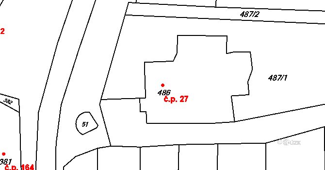Kobeřice u Brna 27 na parcele st. 486 v KÚ Kobeřice u Brna, Katastrální mapa