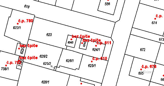 Mohelnice 44913010 na parcele st. 624/2 v KÚ Mohelnice, Katastrální mapa