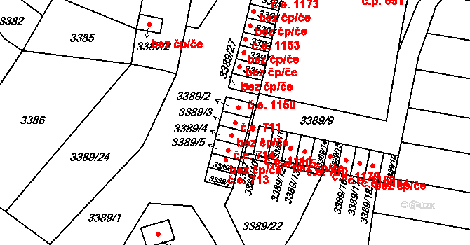 Brno 45613010 na parcele st. 3389/3 v KÚ Líšeň, Katastrální mapa