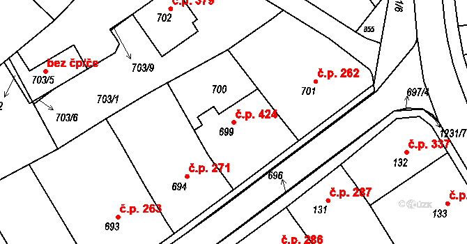Tupesy 424 na parcele st. 699 v KÚ Tupesy na Moravě, Katastrální mapa